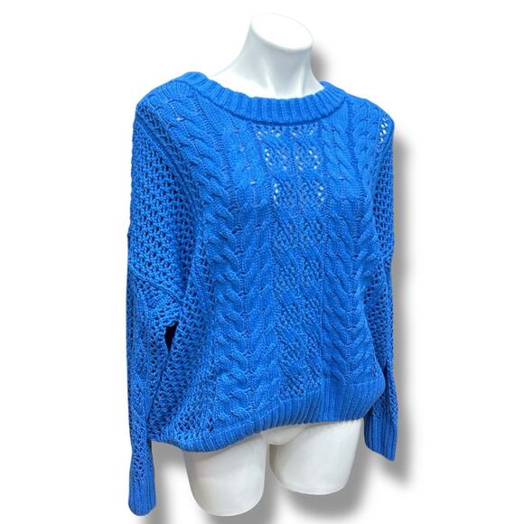 Sonoma Sweater Cable Knit Loose Open Weave Blue Pullover Preppy Classic Sz XL - Picture 3 of 10